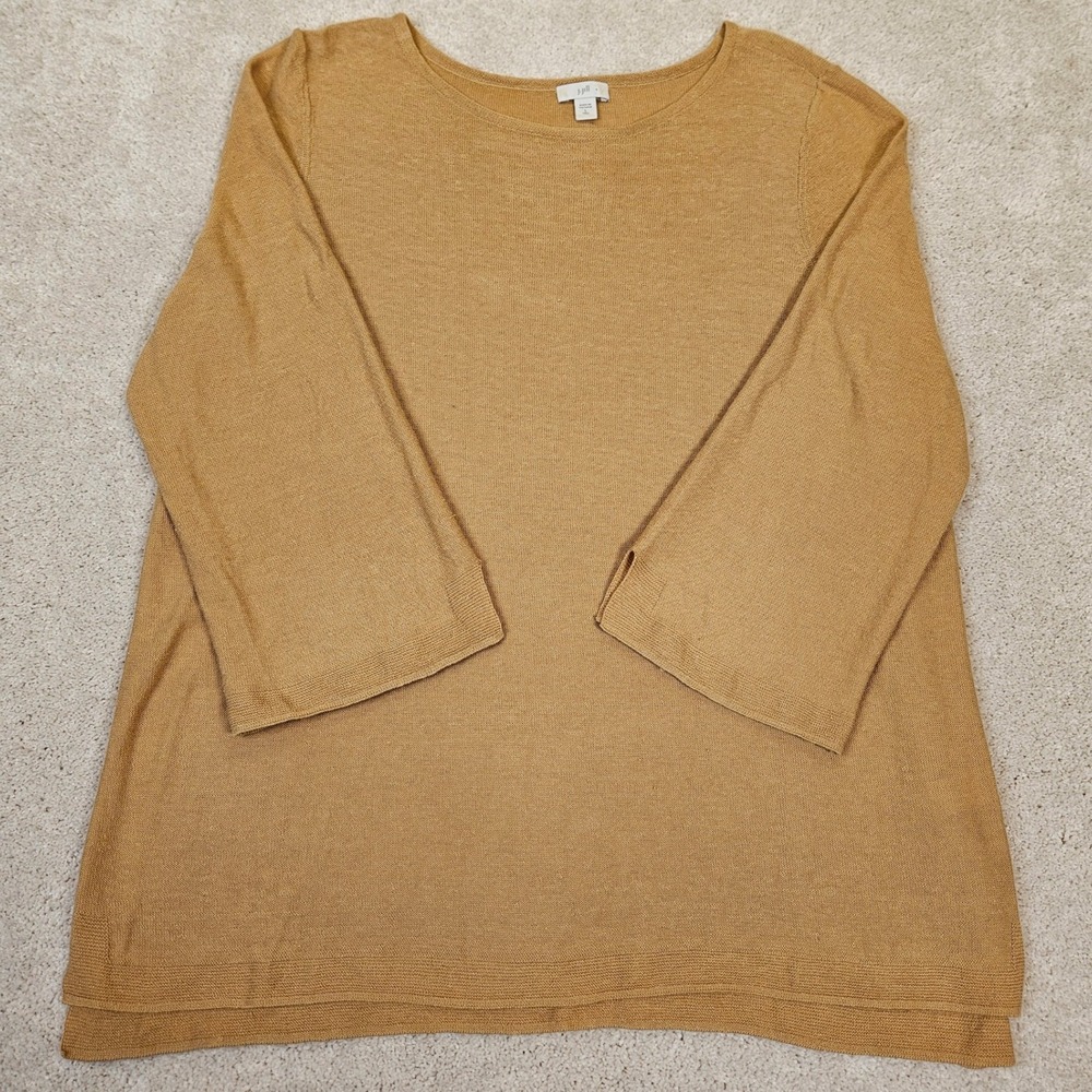 J Jill Tall Womens Linen Sweater Knit Top‎ Tan Beachy Natural Timeless Size L